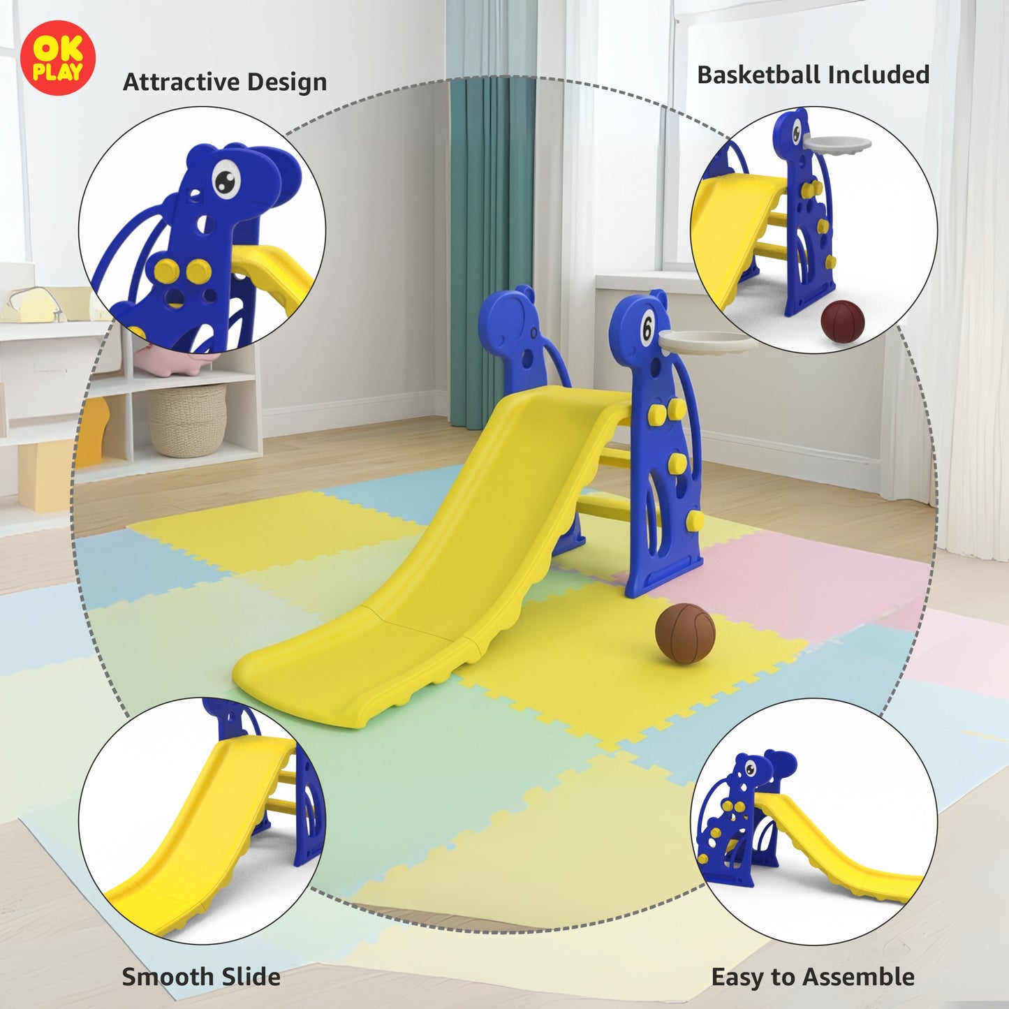 Giraffe Slide With Basketball Ring