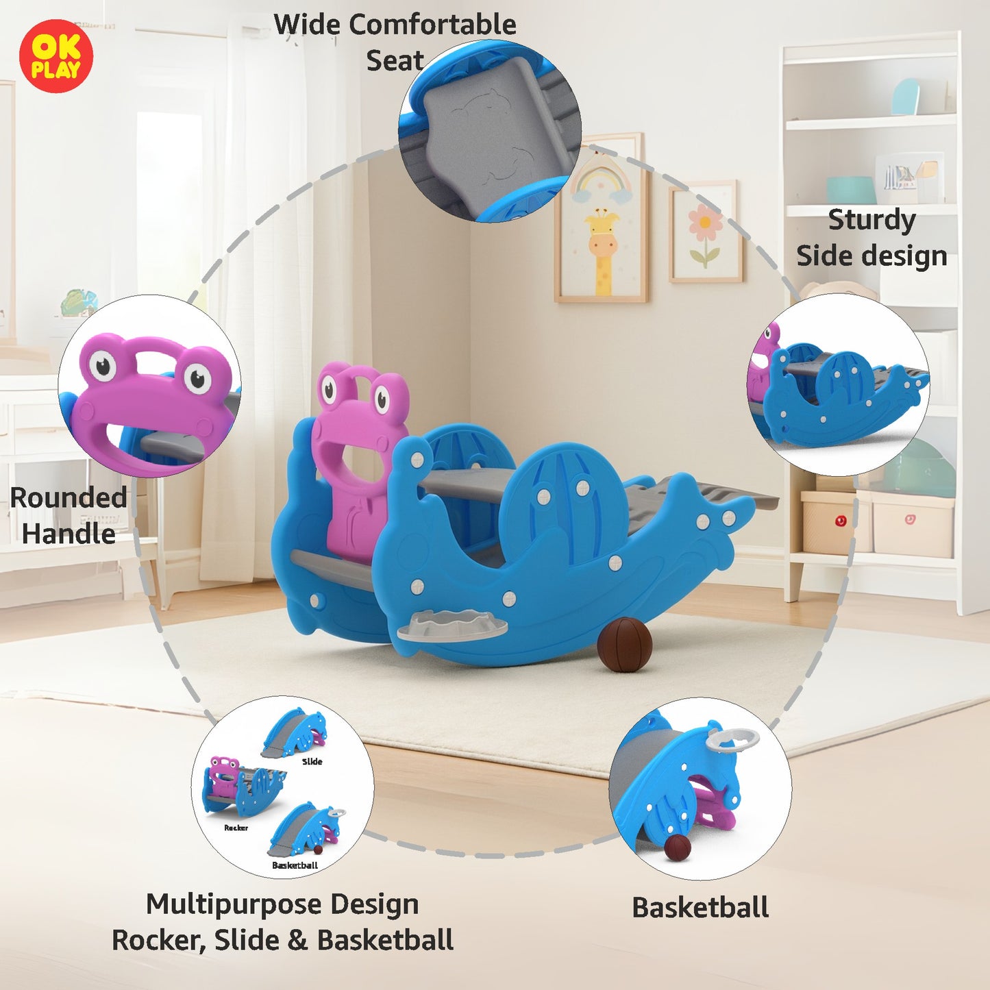 3 in 1 Rocker, Slide & Basketball