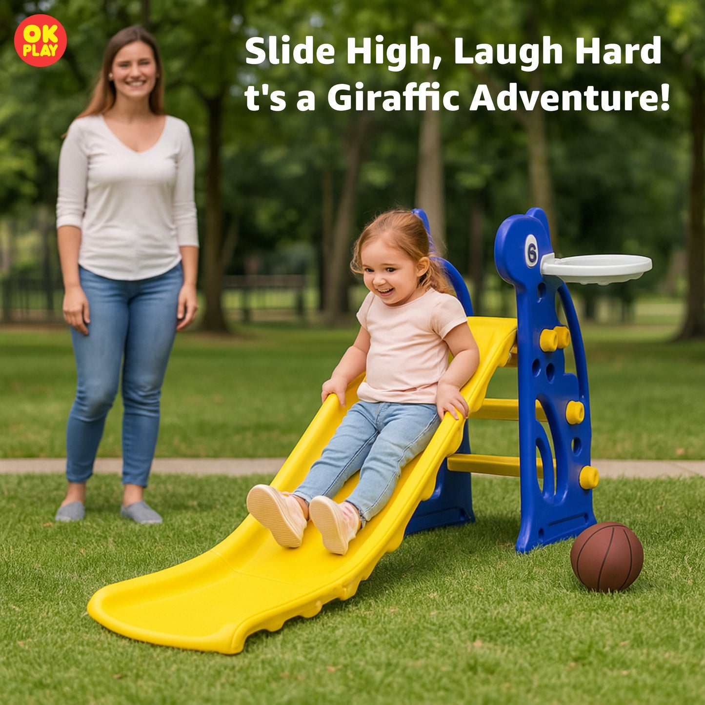 Giraffe Slide With Basketball Ring
