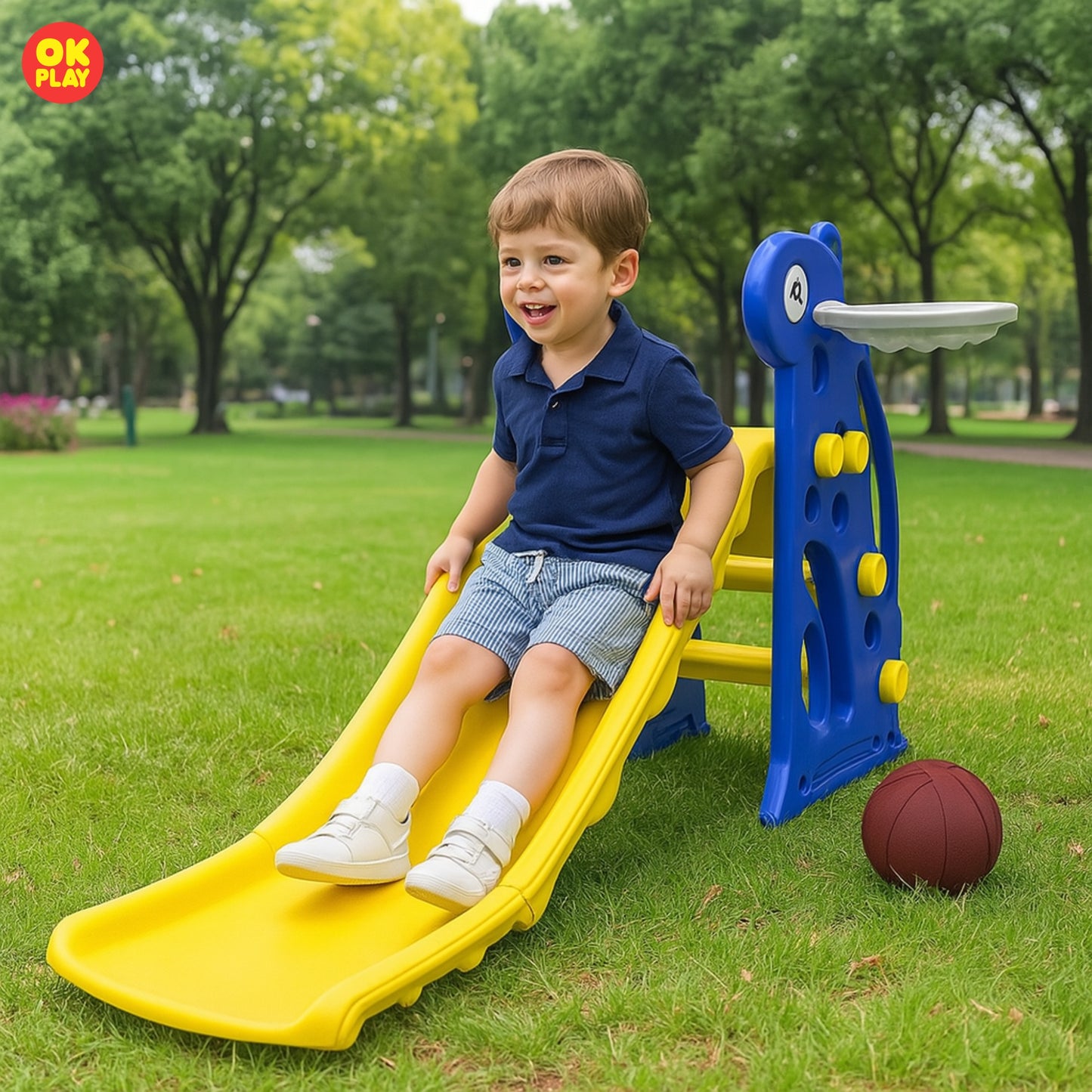Giraffe Slide With Basketball Ring