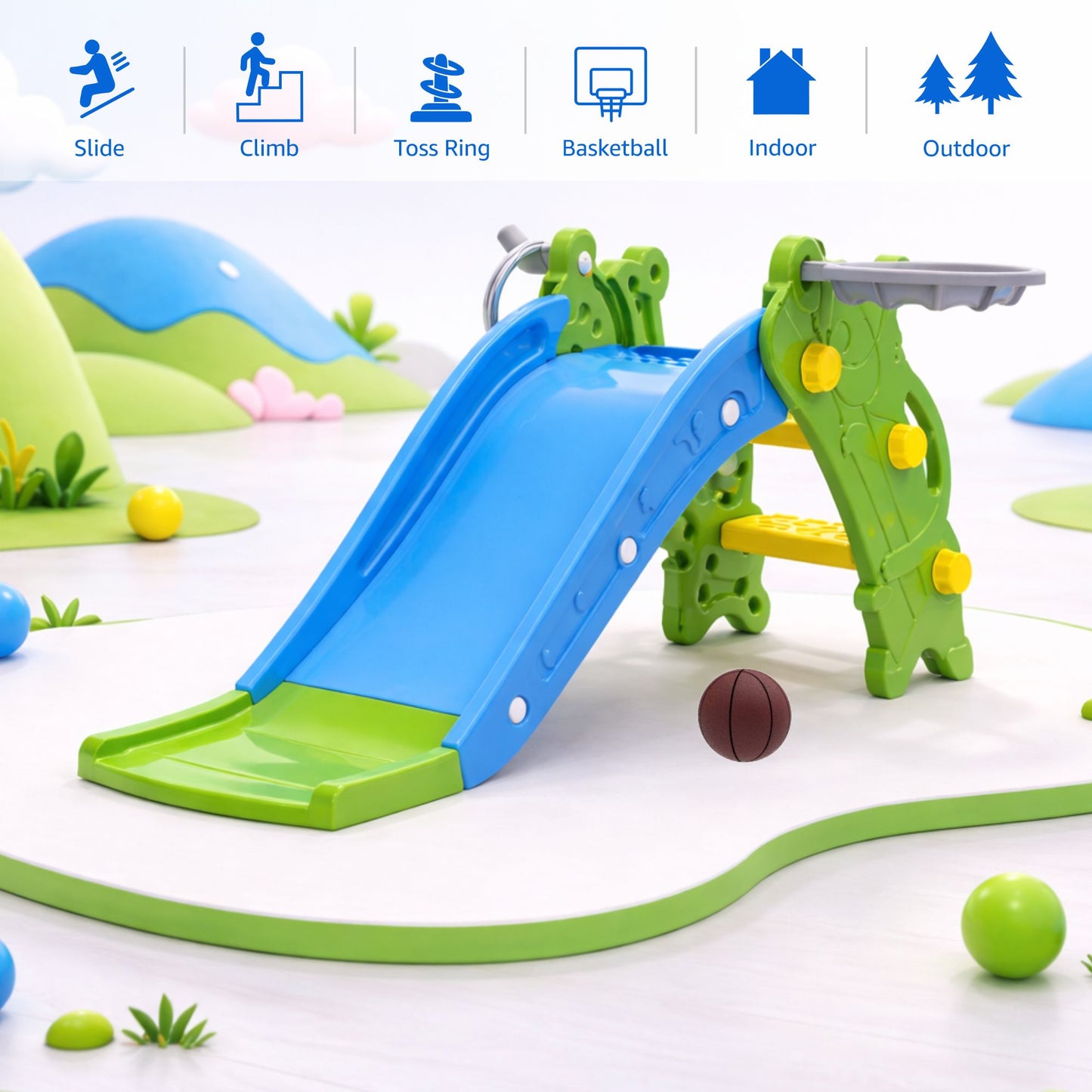 Panda Slide With Basketball & Toss Ring