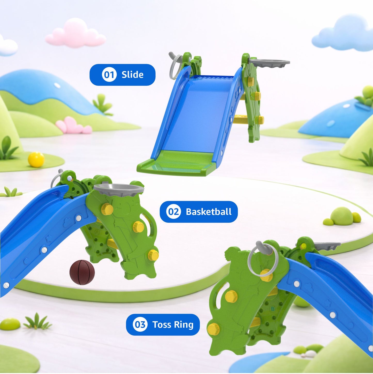 Panda Slide With Basketball & Toss Ring