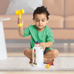 The colorful balls and hammer set help kids to develop skills such as hand-eye coordination, grip strength, and color recognition.