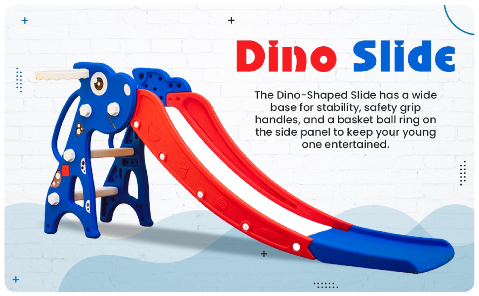 Red,Blue and White Plastic Ok Play Dino Slide, For Outdoor, Age